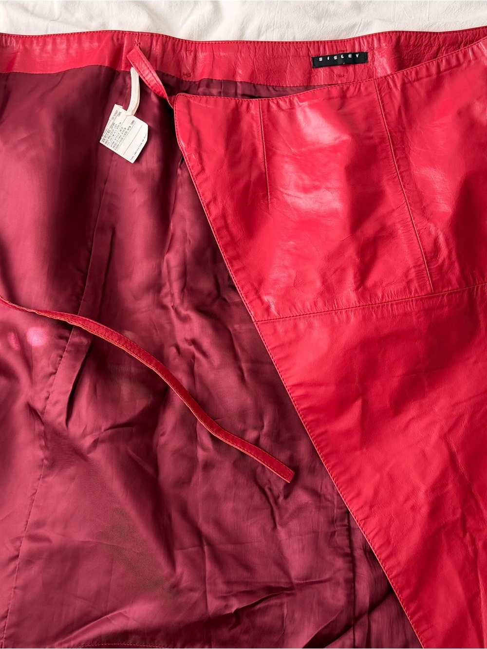 Cherry Red Leather Wrap Midi Skirt by Sisley Italy Small Medium - Picture 3 of 5